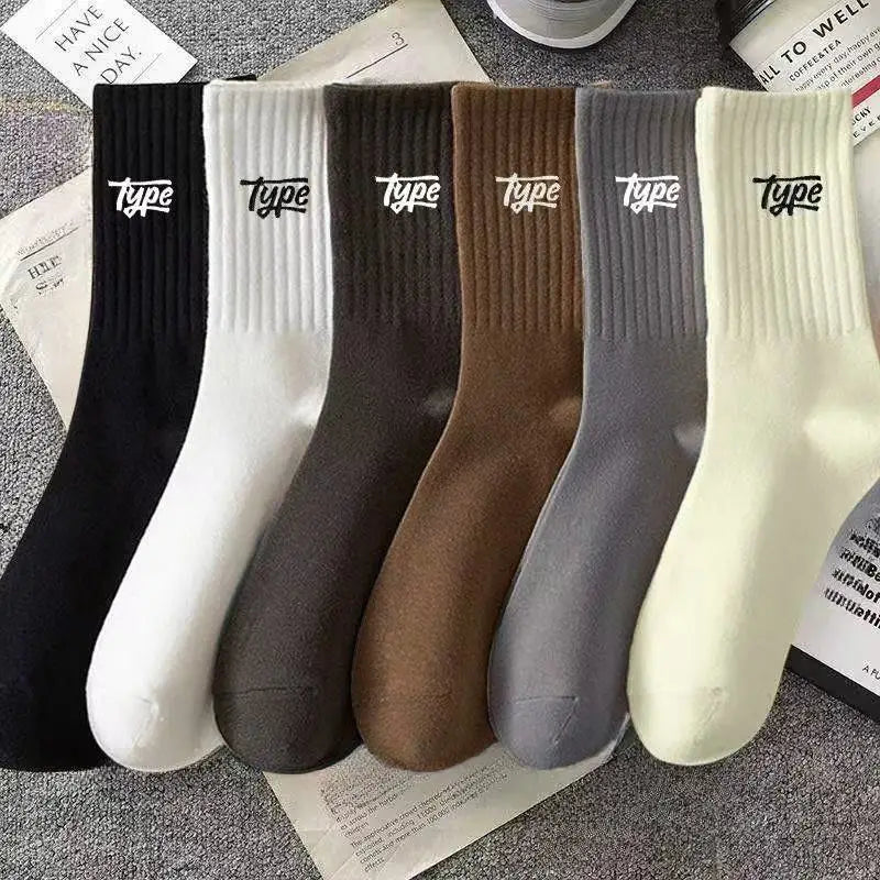 1/6 pairs Casual comfortable mid length socks spring autumn new fashionable versatile sweat absorbing men sports socks