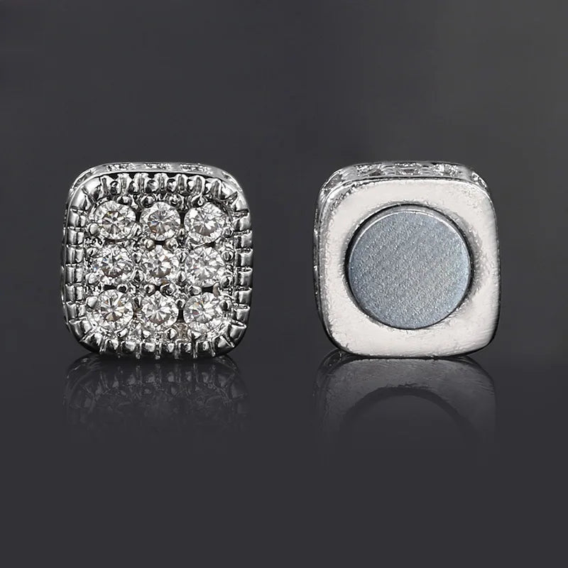 Ice Out Fake Earrings For Men Women Strong Magnet Magnetic Stainless Steel Non Piercing Hip Hop Rock Fashion Jewelry Accessories
