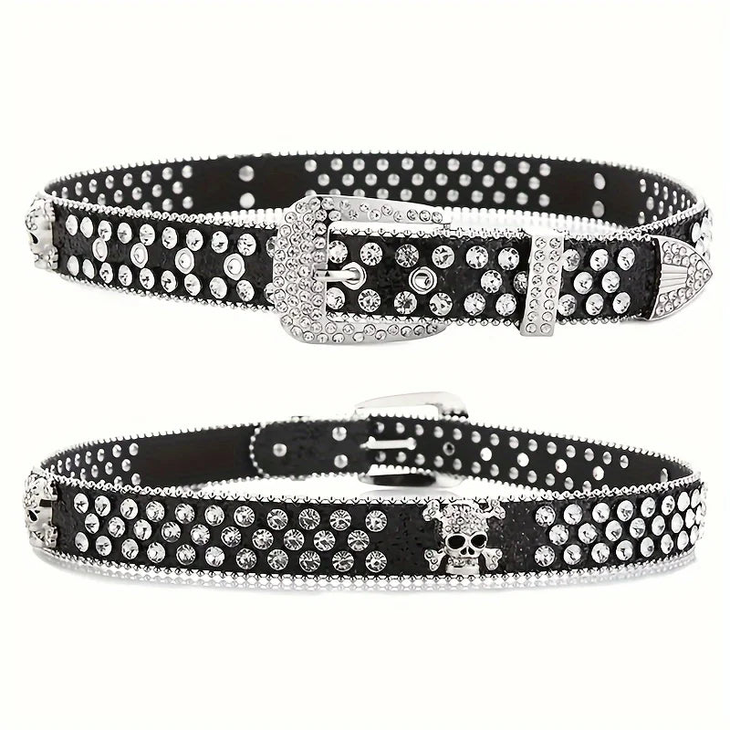Stylish Rhinestone Western Cowgirl Style Y2K Belt Sparking Pu Leather BB Belts Jeans Dress Accessories For Women