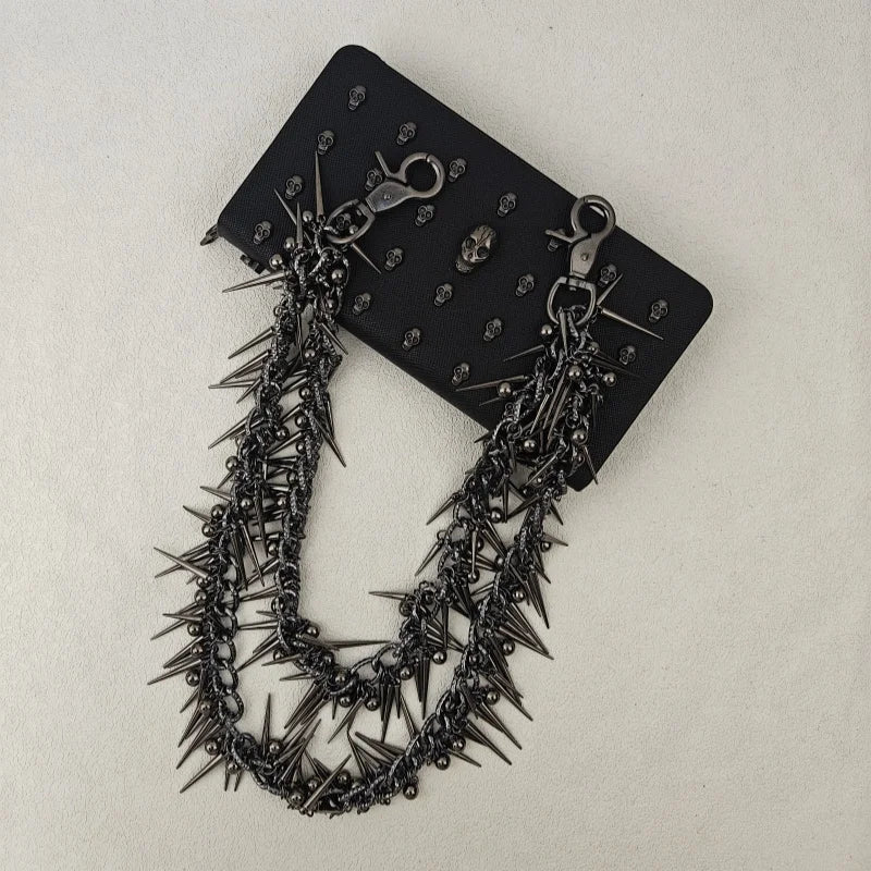 Exaggerate Heavy Punk Double-layer Rivet Biker Pants Chain Male Woman Fashion Rock And Roll Luxury Accessories Retro Key Chain