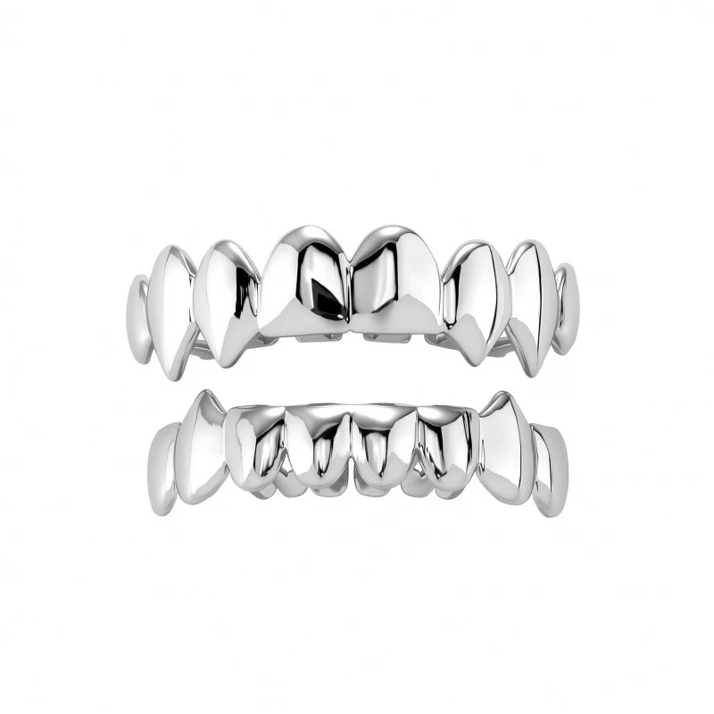 New Gold Top Bottom 8/8 Glossy Teeth Grillz Vampire Fangs Hip Hop Mouth Tooth Caps For Women Men Jewelry Halloween Cosplay Gift