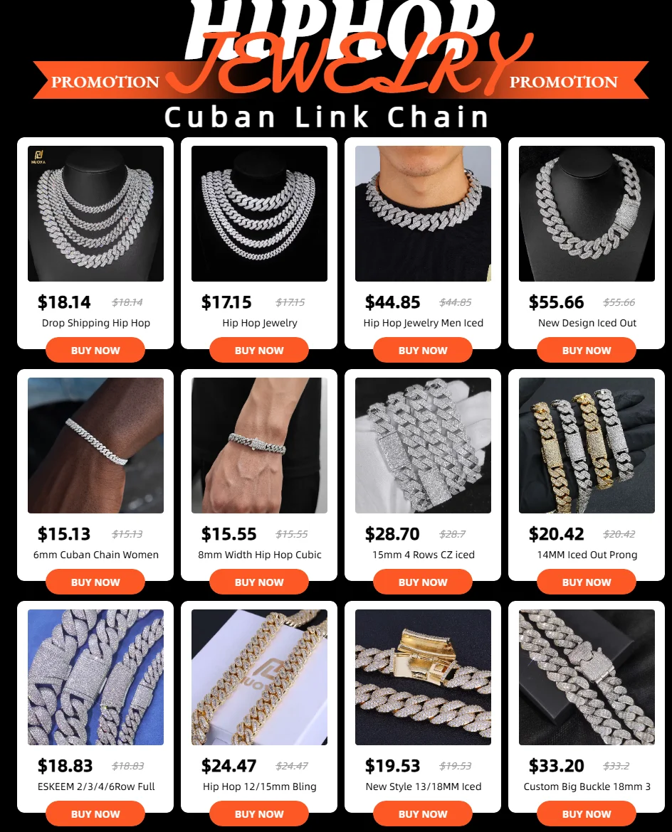 Drop Shipping Hip Hop Cuban Link Chain Necklace Silver/18k Gold Plated 10/12/14/15/20mm Iced Out Diamond CZ Gift for Him/Her