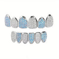 Fit Silver Plated CZ Teeth Set For Unisex Top Bottom Mouth Gold Silver Color Teeth Tooth Cap Removable HipHop Fashion Jewelry