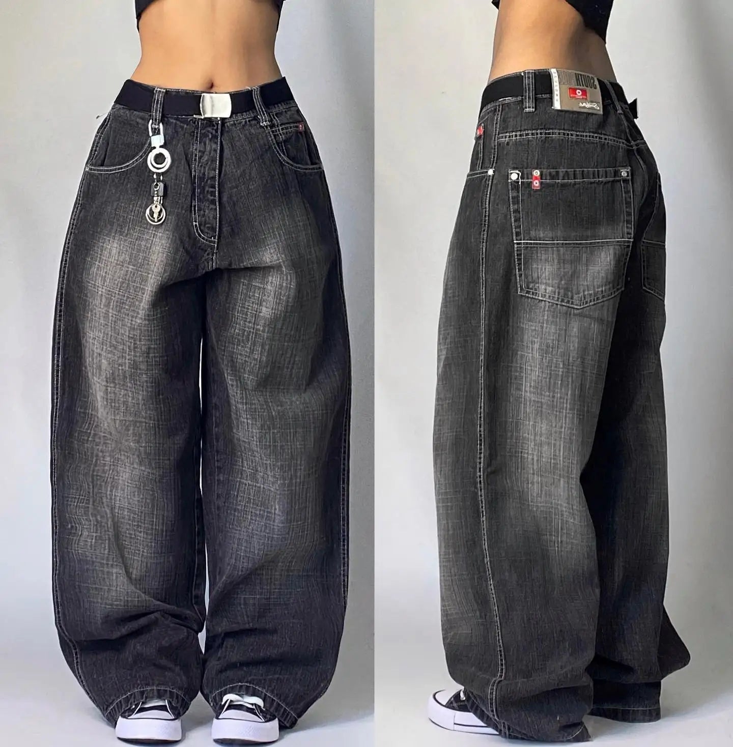American Vintage New Pattern Printing Black Baggy Jeans Men Y2K Gothic Harajuku Hip Hop Popular Casual Joker Wide-leg Pants